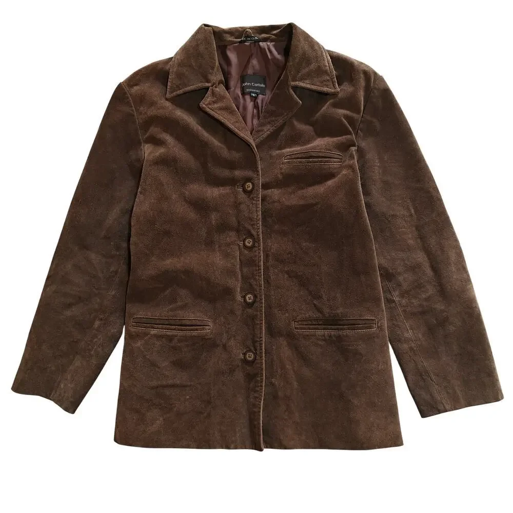 John Carlisle Brown Suede Leather Blazer Jacket Womens L